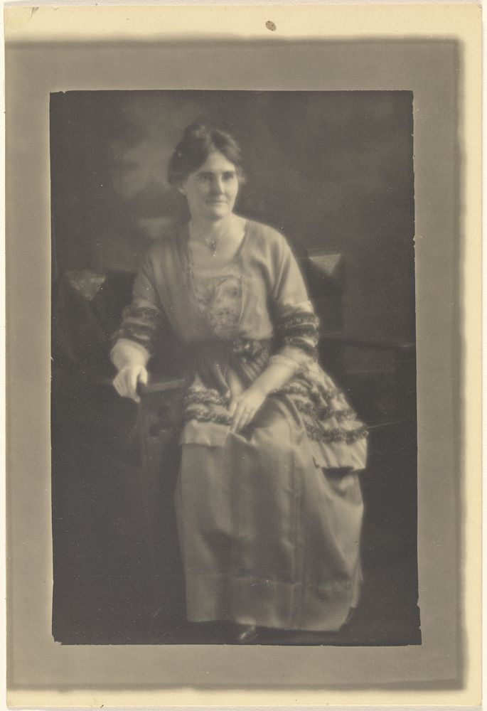 Portrait of a Seated Woman in Dress with Ribbon Accents by Louis Fleckenstein