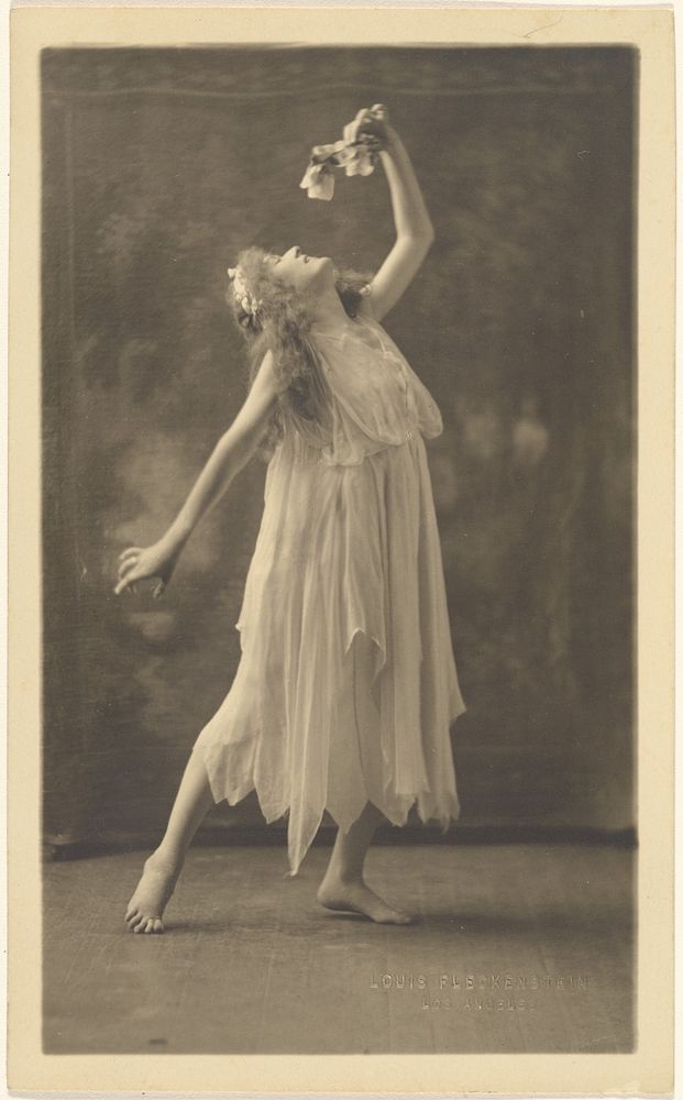 Female Dancer with Flower Before Tapestry by Louis Fleckenstein