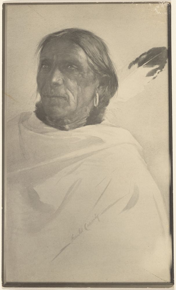 Photograph of Painting of a Native American (signed Gerald Cassidy) by Louis Fleckenstein