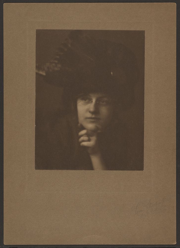 Portrait of a Woman with Large Hat and Spectacles by Louis Fleckenstein