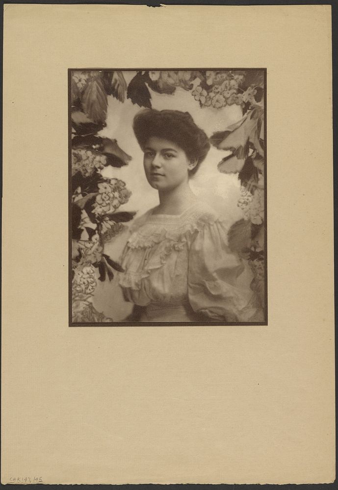 Portrait of a Woman with Painted Floral Border by Louis Fleckenstein