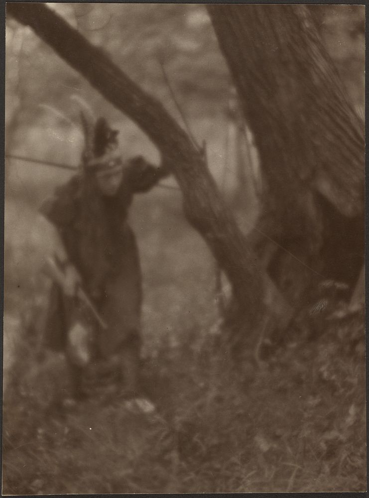 Woman in Head Dress Behind Tree by Louis Fleckenstein