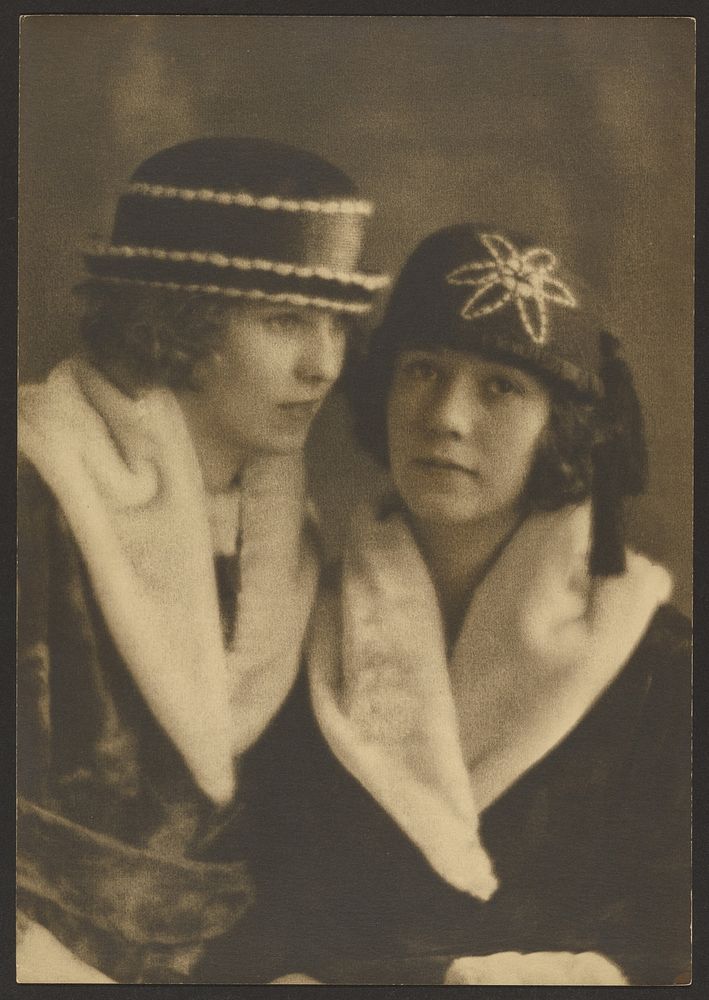 Portrait of Two Women in Hats with White Piping by Louis Fleckenstein