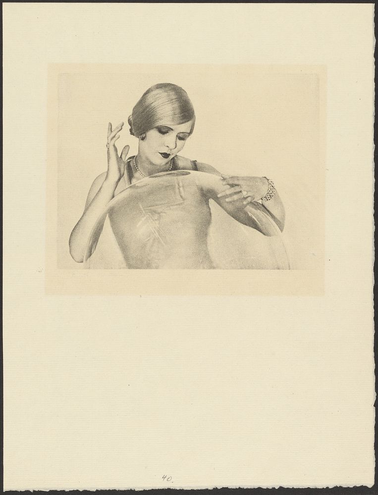 Woman Touching Large Glass Ball by Arthur F Kales