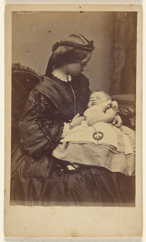 Unidentified woman holding sleeping child, seated by William Keith