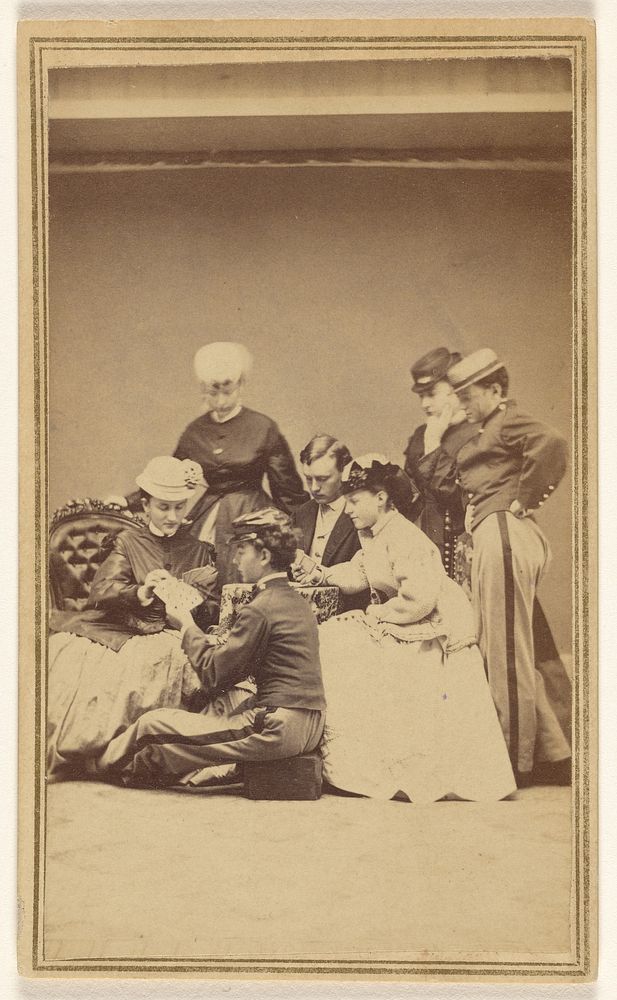 Theatrical group scene of card playing by Andrews