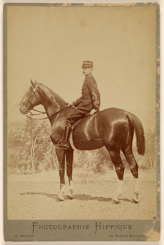Unidentified French soldier on horseback by Louis Jean Delton