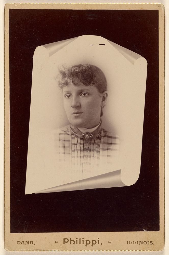 Unidentified young woman in "rolled paper" style design by Philippi