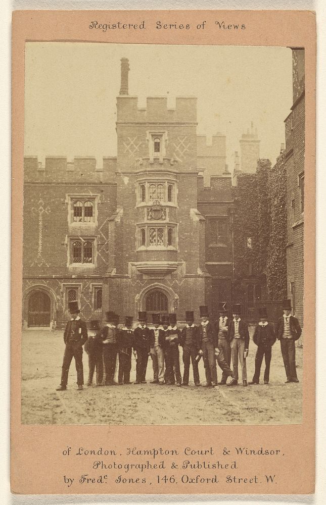 Eton College/[Group of men in top hats posing in front of Eton College, England] by Frederic Jones