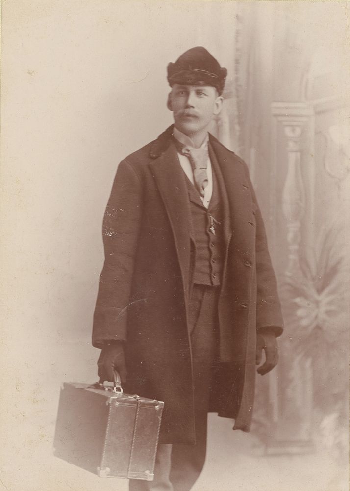 Man with suitcase by Ridgway