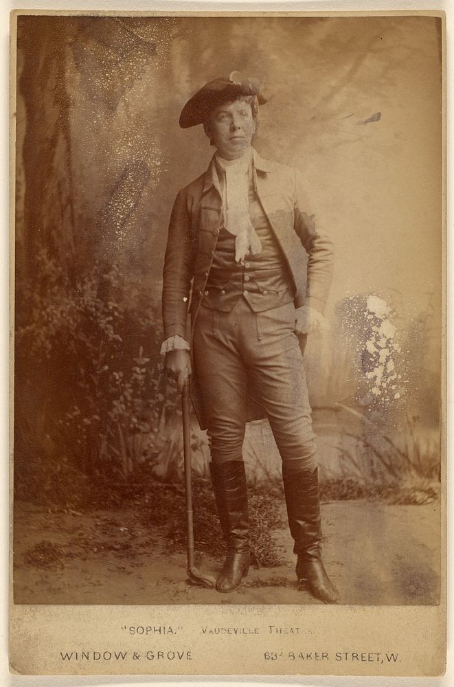 "Sophia," Vaudeville Theatre./[Man in costume, standing] by Window and Grove