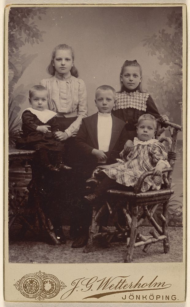 Five children in a studio setting by Johan Gustaf Wetterholm