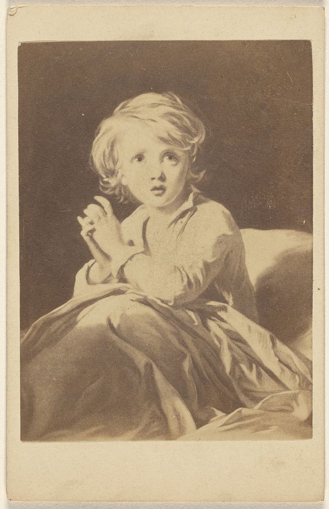 Copy of a painting depicting a child praying in bed