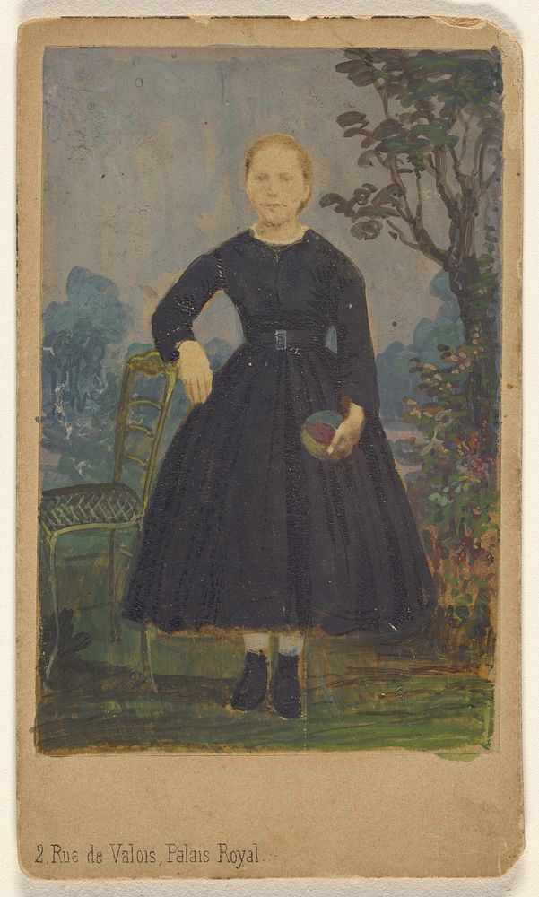 Unidentified young woman standing, holding a ball by L Laporte