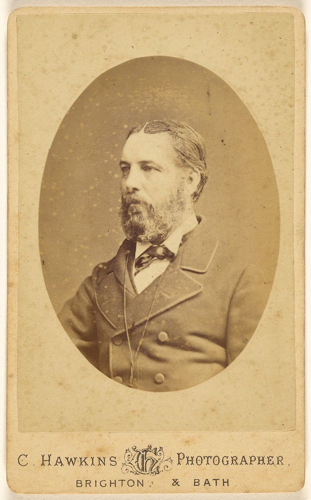 Unidentified bearded man, printed in oval style by C Hawkins