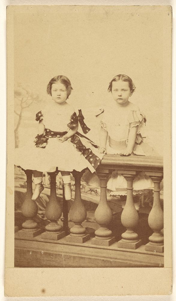 Two unidentified little girls posed on a railing by Charles DeForest Fredricks