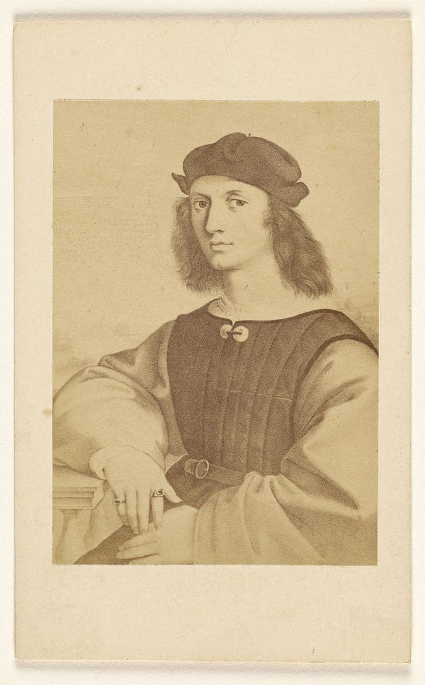Copy of an unidentified ca. 15th - 16th century painting of a man with long hair seated by Fratelli Alinari