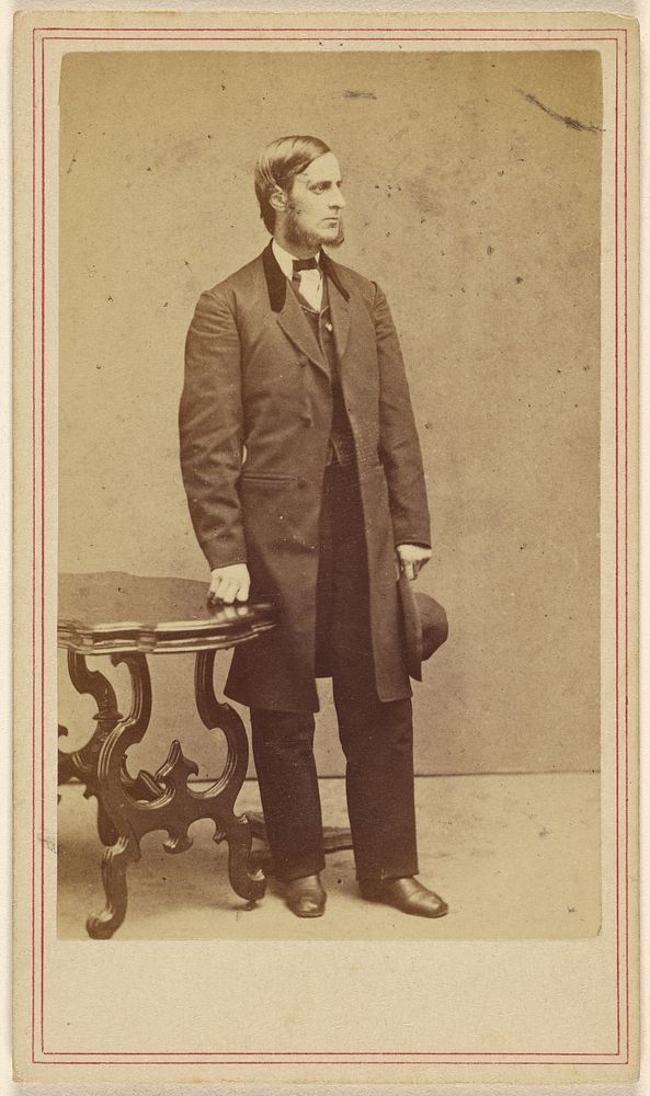 Unidentified man with long muttonchops standing, holding his hat in his left hand by George Kendall Warren