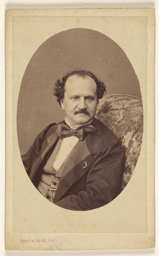 Unidentified man with moustache, wearing a bow tie, seated by Bayard and Bertall