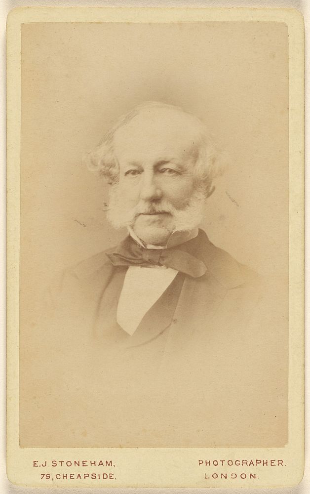 Unidentified white bearded man wearing a bow tie, printed in vignette-style by Edmund John Stoneham