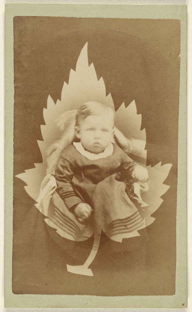 Unidentified baby superimposed within a leaf by L K Showman and Read