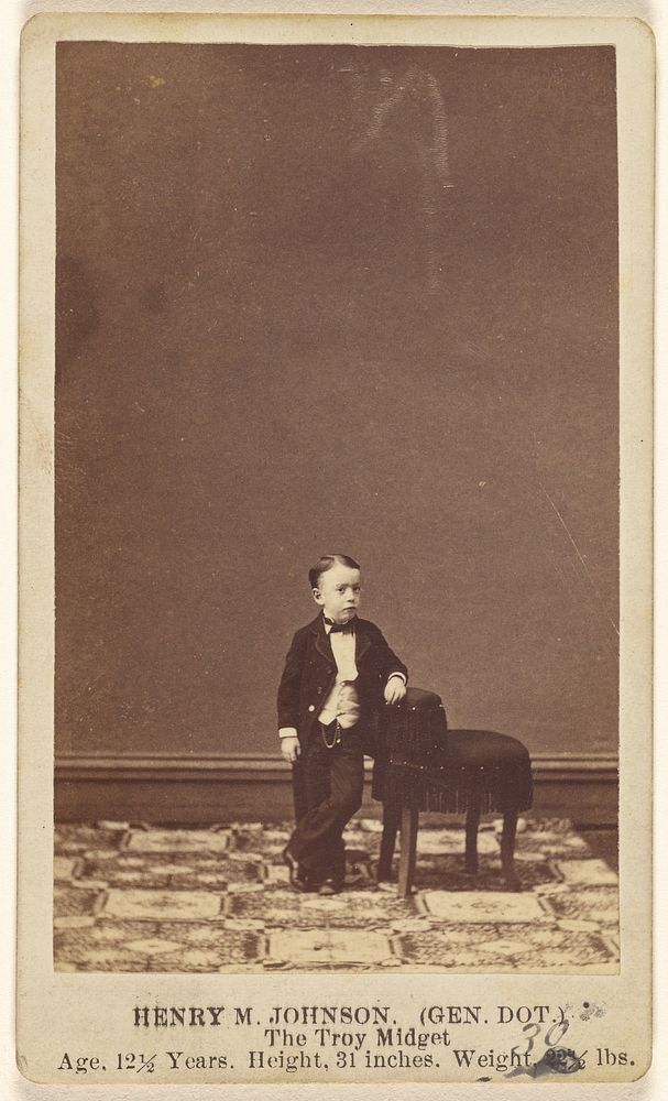 Henry M. Johnson. (Gen. Dot.) The Troy Midget. Age, 12 1/2 Years. Height, 31 inches. Weight 30 lbs. by Hardy and Van Arnam