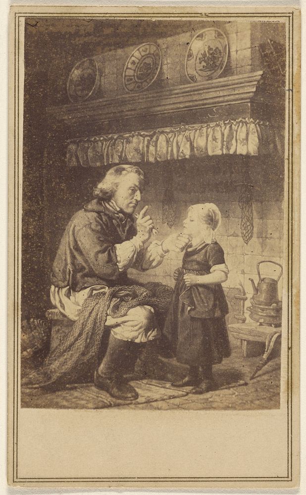 Copy of a painting depicting a man seated holding the chin of a little girl