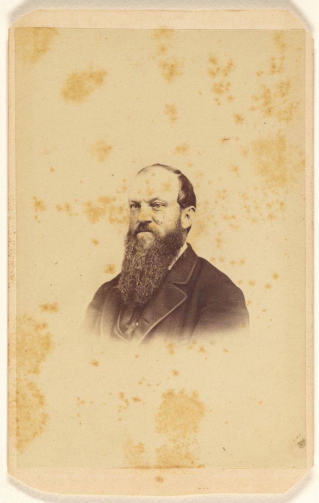 Unidentified man with a long beard, printed in vignette-style by F James Evans