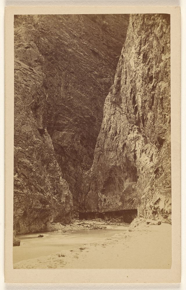 View of an enclosed mountain canyon with river and bridge by Thomas Boulanger and Cie
