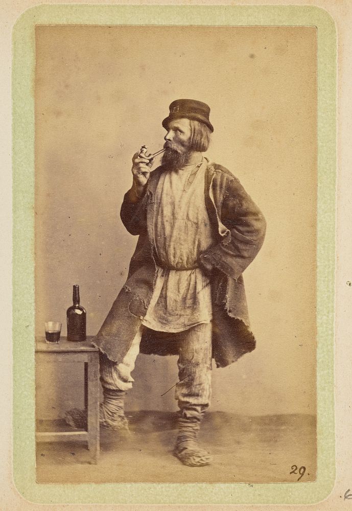 Bearded man smoking a pipe by William Carrick