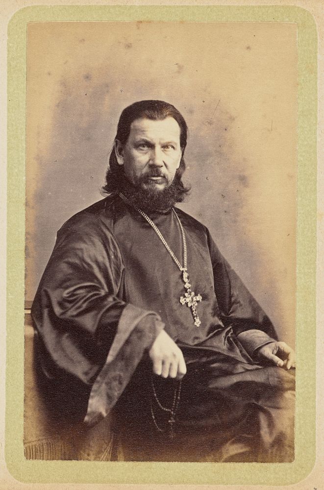 Man wearing dark robes and a pectoral cross by William Carrick
