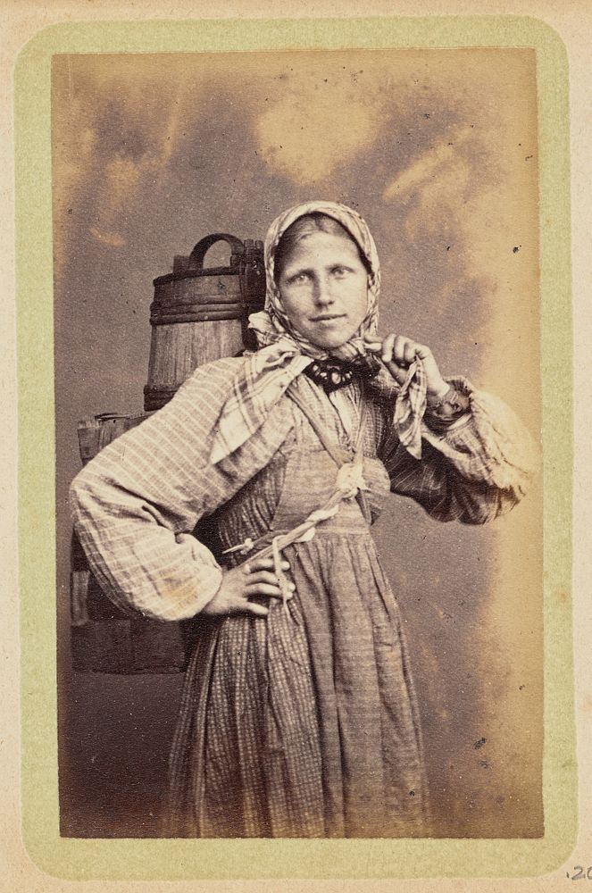 Woman with buckets strapped to her back by William Carrick