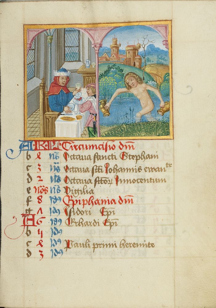 January Calendar Page; Feasting; Aquarius