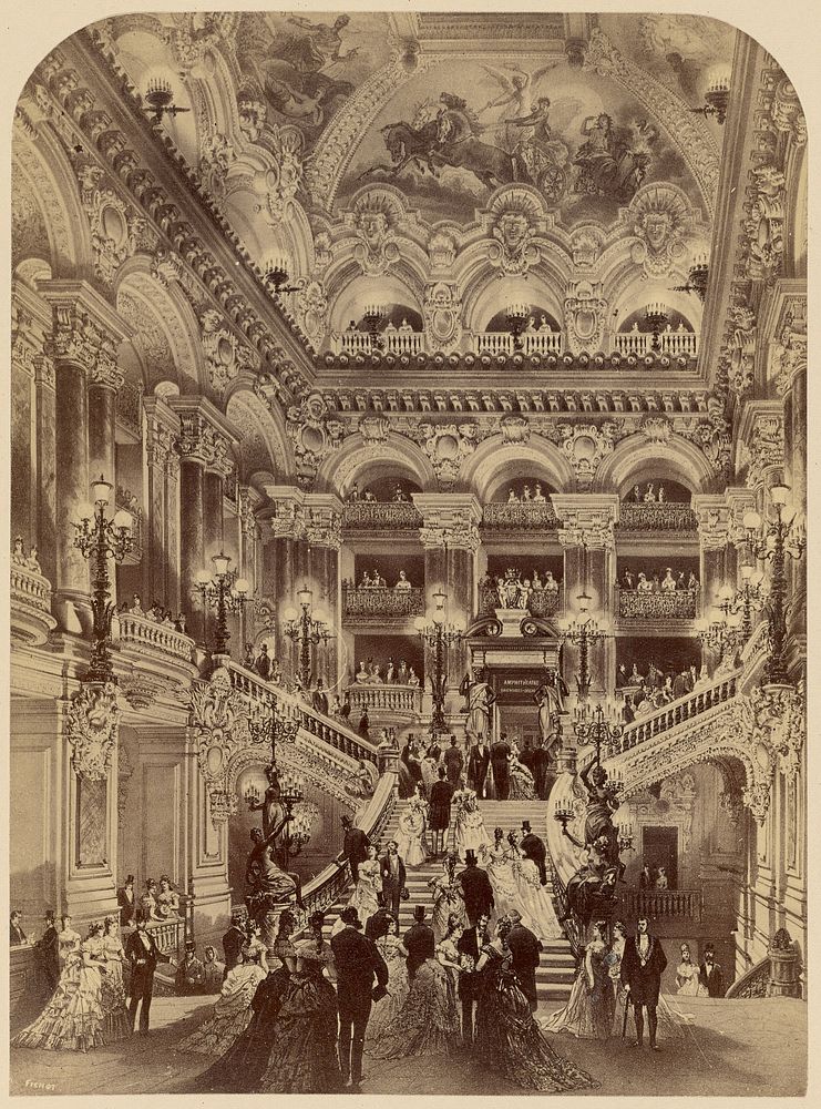 Depiction of Grand Staircase in Paris Opera House by Charles Fichot