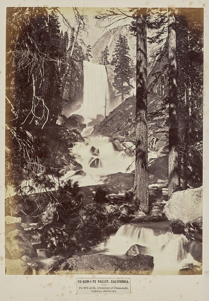 Yo-sem-i-te Valley, California. Pi-wy-ack, (Cataract of Diamonds). Vernal, 350 Feet Fall by Eadweard J Muybridge
