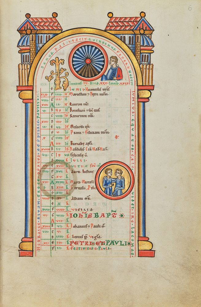 June Calendar Page with Junius Brutus (?) and Zodiacal Sign of Gemini