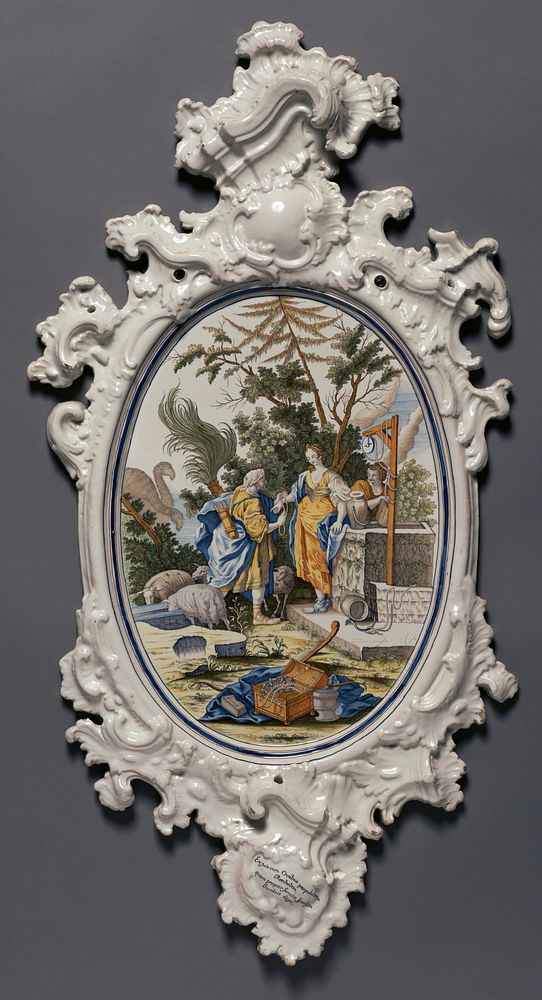 Plaque depicting Jacob choosing Rachel to be his Bride by Alcora Ceramic Factory and Jacopo Amigoni