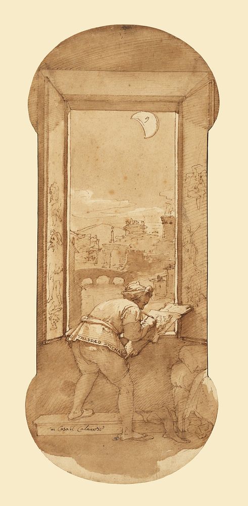 Taddeo Drawing by Moonlight in Calabrese's House by Federico Zuccaro