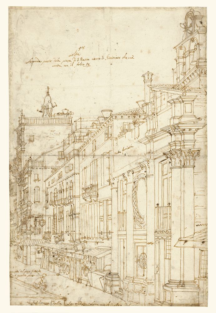 The Campo S. Basso: The North Side with the Church (recto); A Market Scene (verso) by Canaletto Giovanni Antonio Canal