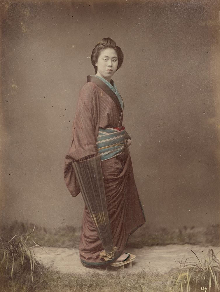 Woman with Closed Umbrella by Kusakabe Kimbei