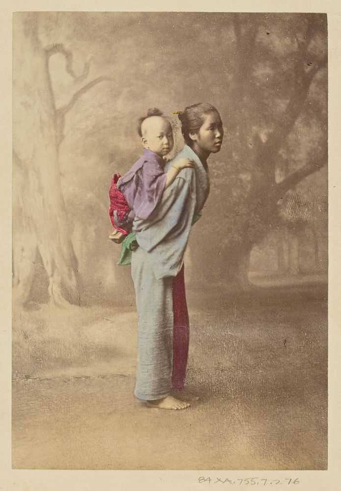 Japanese woman carrying her baby on her back by Felice Beato and Baron Raimund von Stillfried