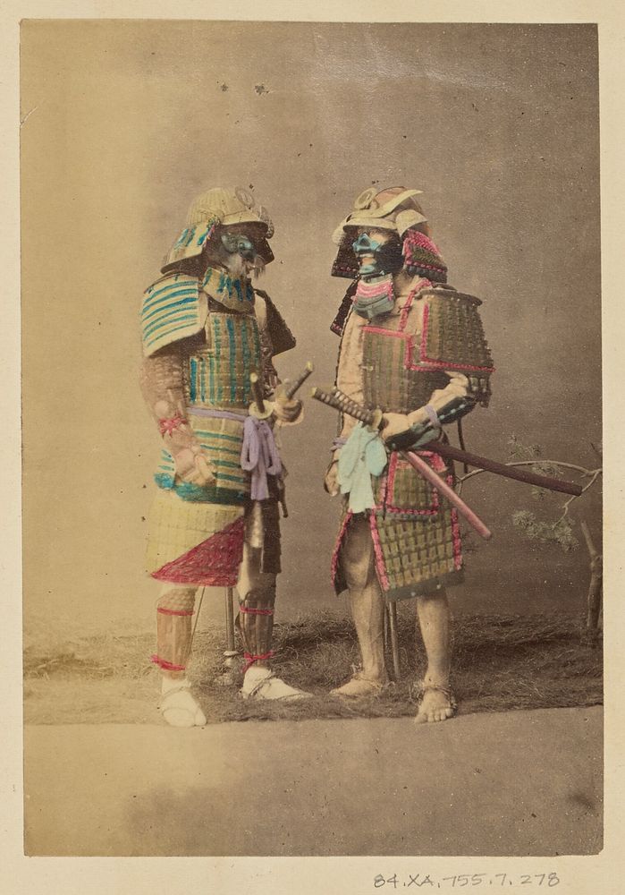 Two Japanese warriors in full dress costumes by Felice Beato and Baron Raimund von Stillfried