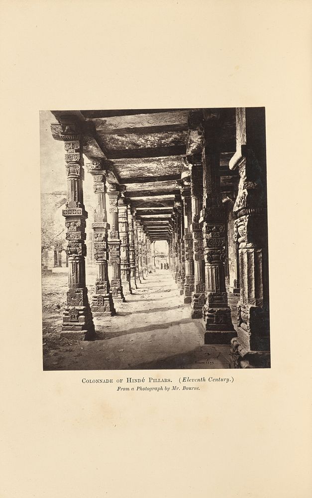 Delhi; The Kutub Minar, Interior view of the Northern Colonnade. by Samuel Bourne