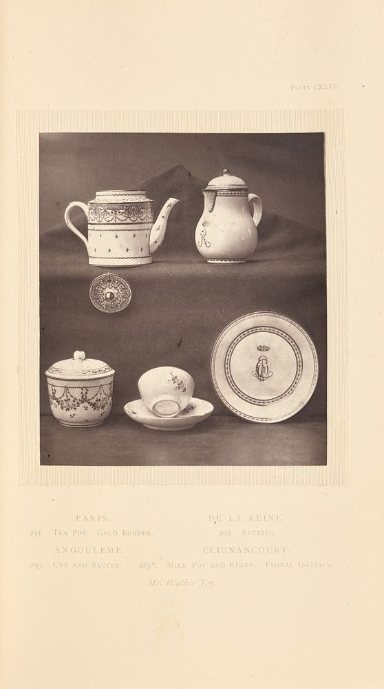 Tea pot, milk pot, sugar pot, cup and saucer by William Chaffers