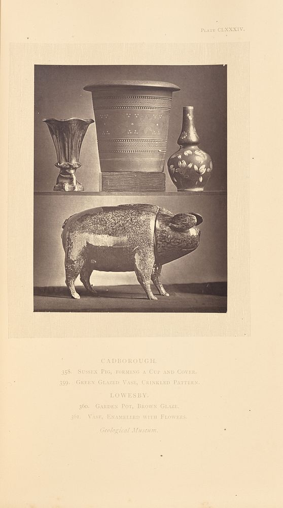 Two vases, a garden pot, and a Sussex pig by William Chaffers