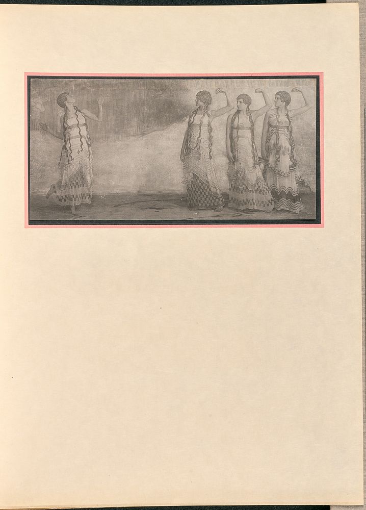Four female dancers as nymphs, with raised arms by Baron Adolf de Meyer