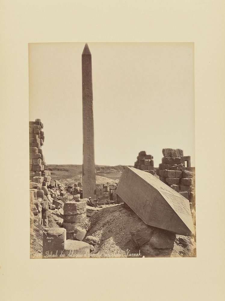 Détail des obélisques et cour des cariatides - Karnak by Félix Bonfils