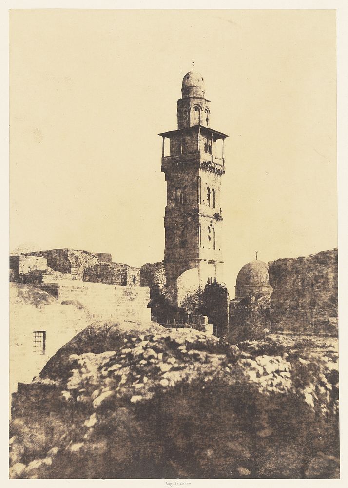 Jérusalem. Enceinte du Temple. Angle Nord-Ouest et Minaret élevé en l'an 697 de l'Hégire by Auguste Salzmann and Louis…
