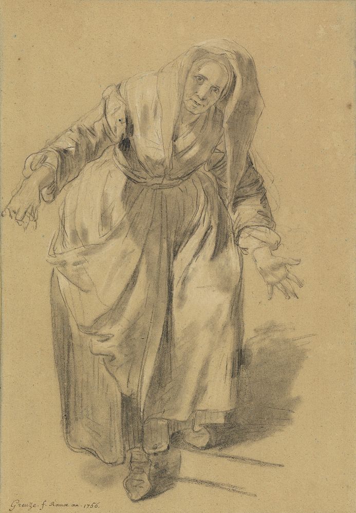 Old Woman with Arms Outstretched (Study for The Neapolitan Gesture) by Jean Baptiste Greuze