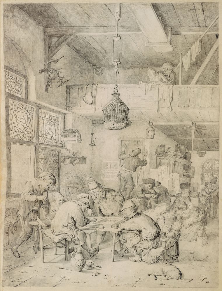 Tavern-Goers Playing Backgammon and Merrymaking by Cornelis Dusart